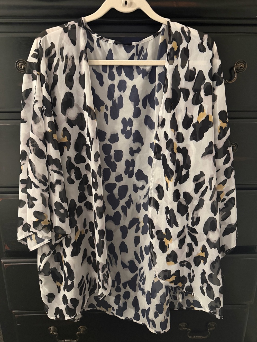 White Leopard-Print Sheer Kimono